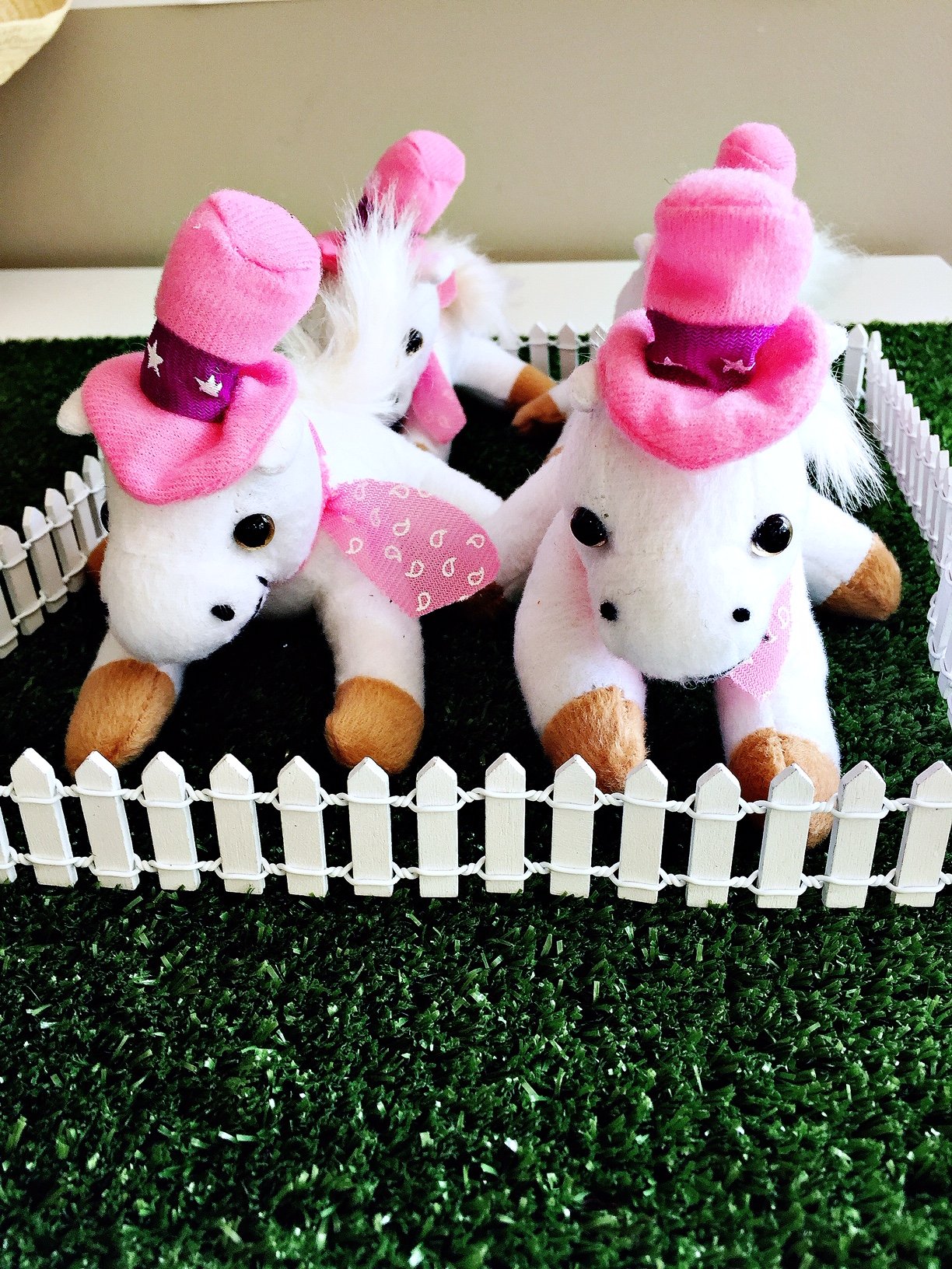 Cowgirl party supplies toy horses in pens table centrepiece