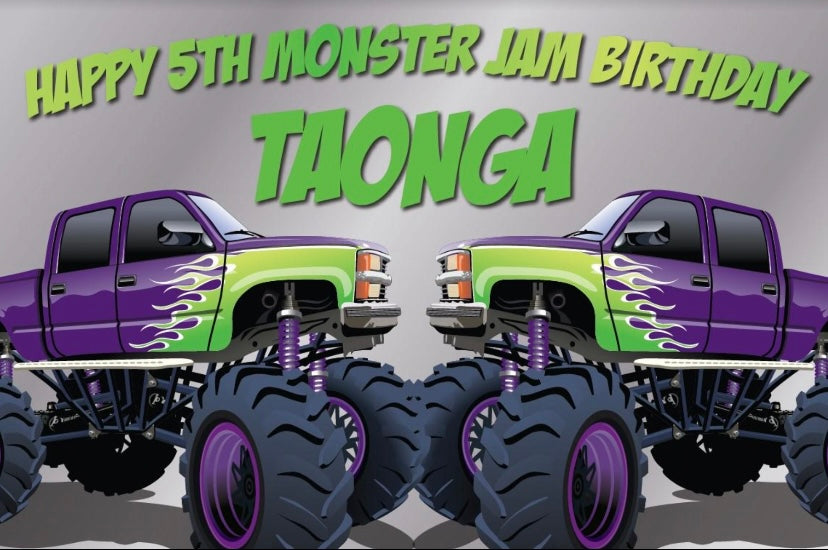 Monster truck personalised backdrop
