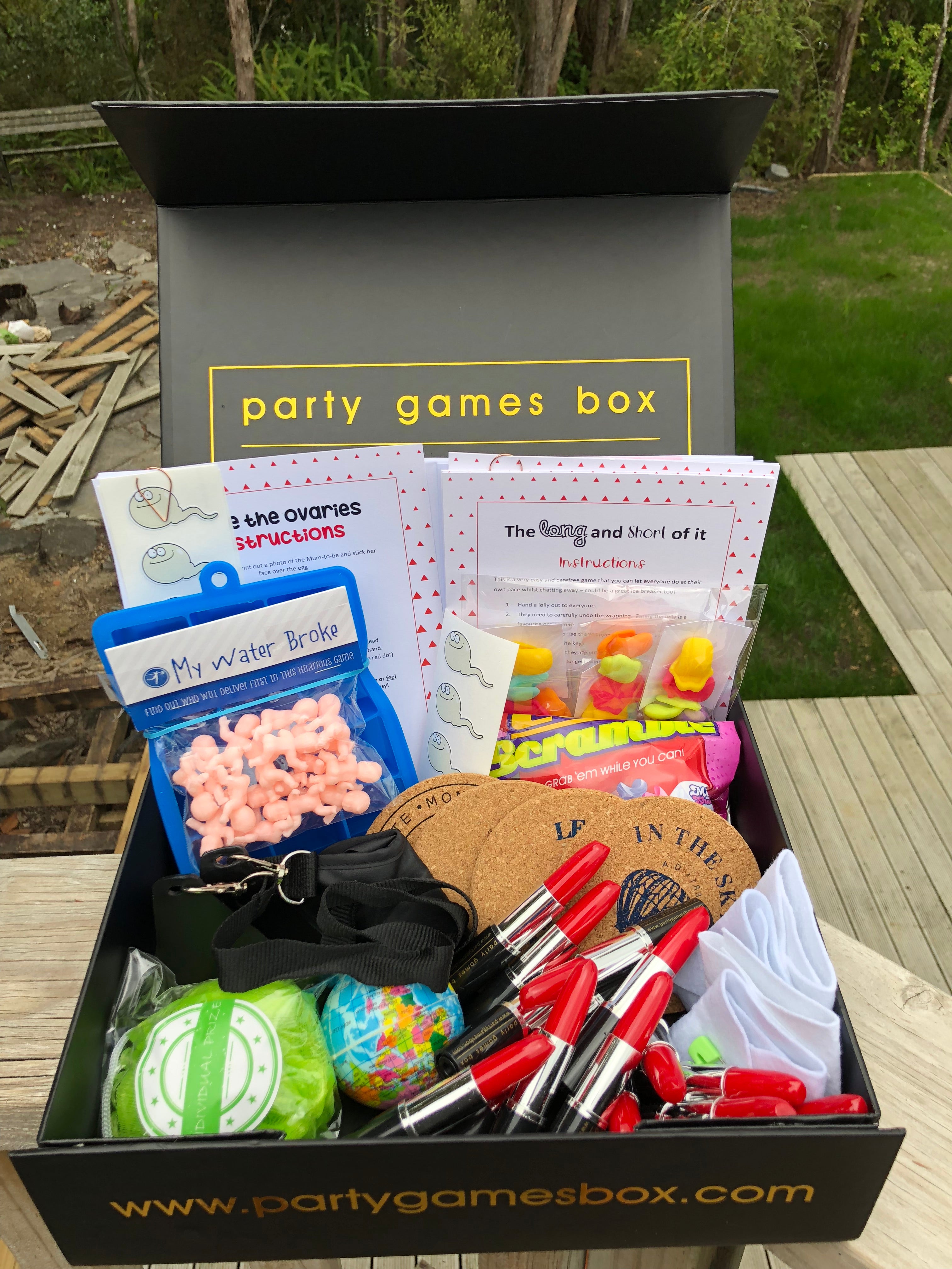 Baby shower party games box