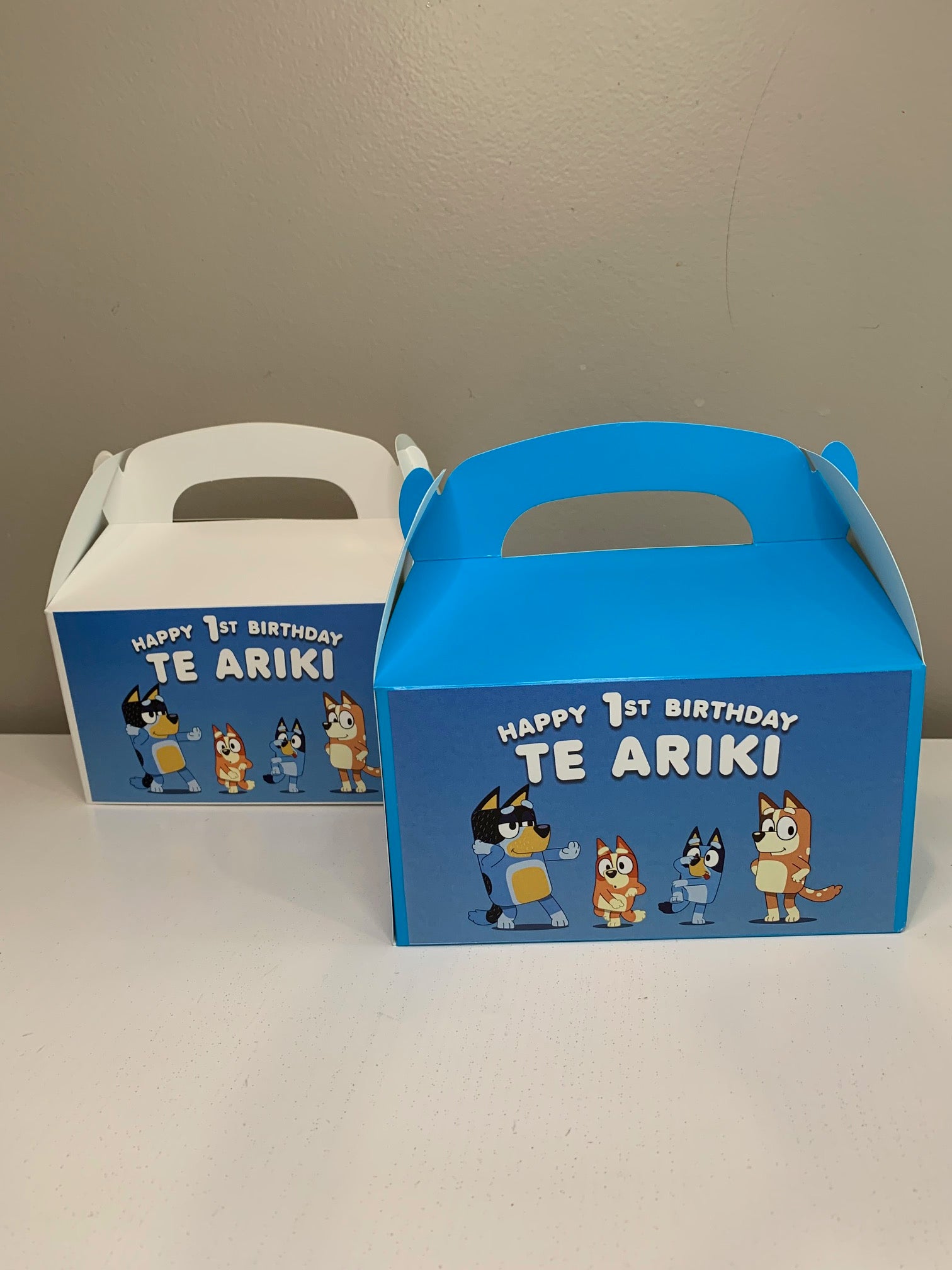 Bluey themed personalised party favour boxes