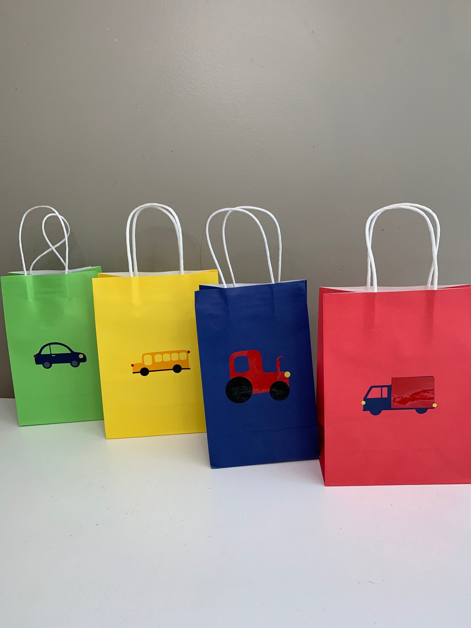 Transport themed party bags