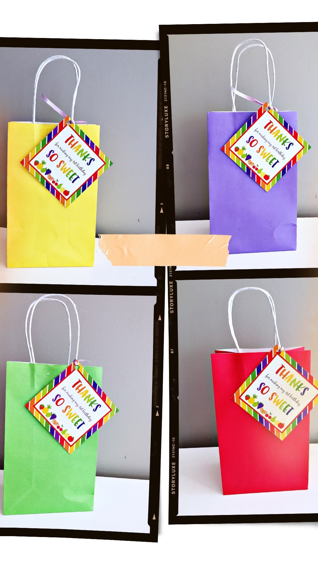 Rainbow themed party gift bag tags