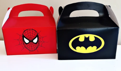 Spiderman or Batman party gift boxes