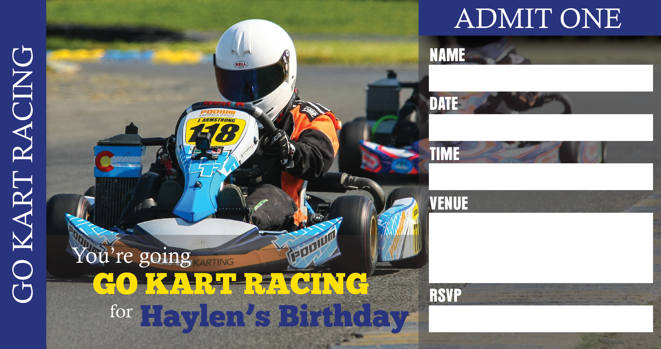 Go kart personalised invitation