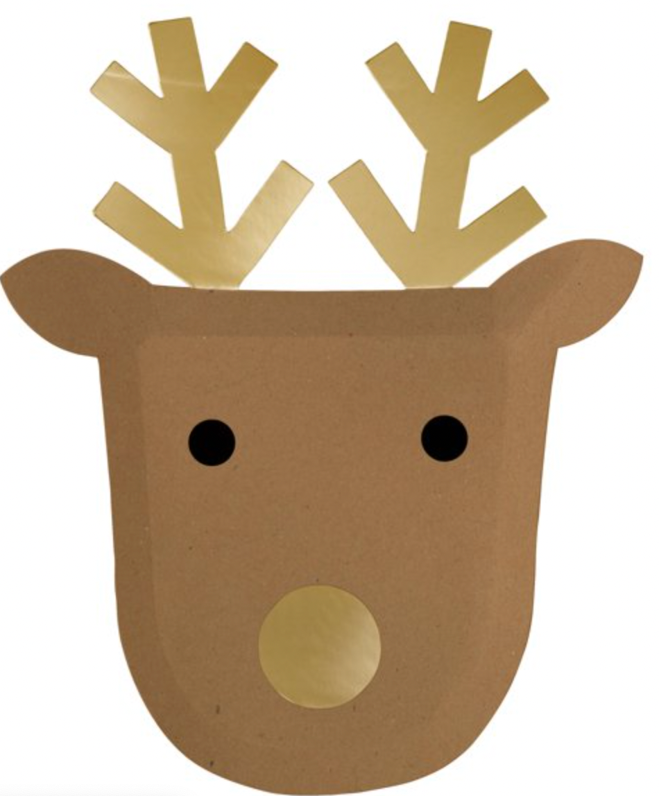 CHRISTMAS BROWN REINDEER PLATES PACK OF 8