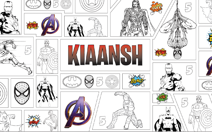 Avengers party colouring in table runner