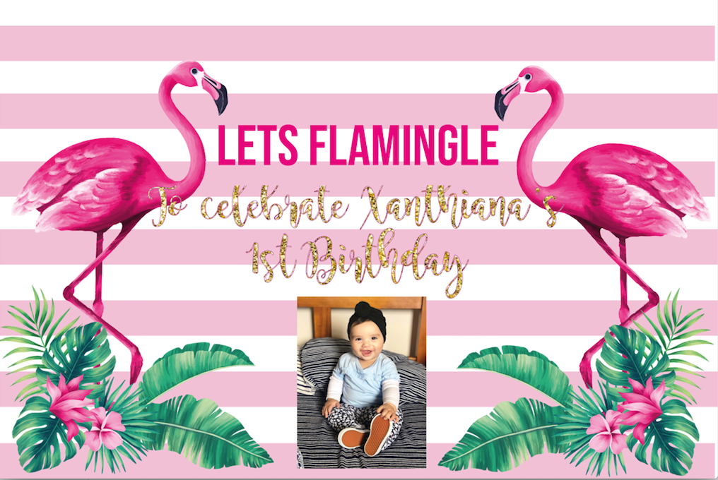 Let's flamingle flamingo themed vinyl backdrop
