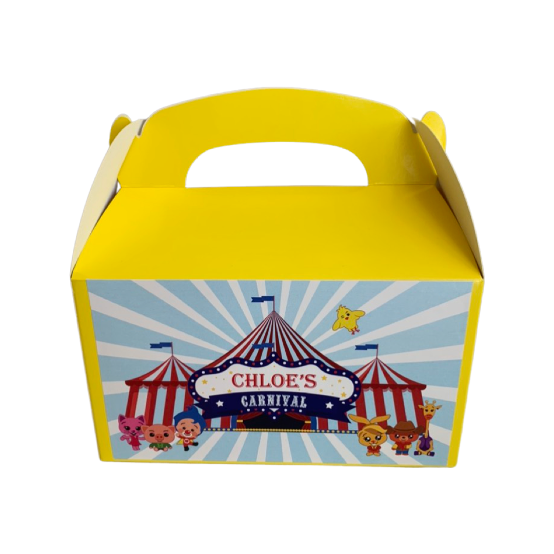 Circus or carnival themed personalised gift boxes