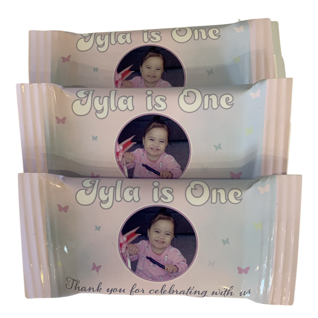Pastel butterfly themed personalised kit kats