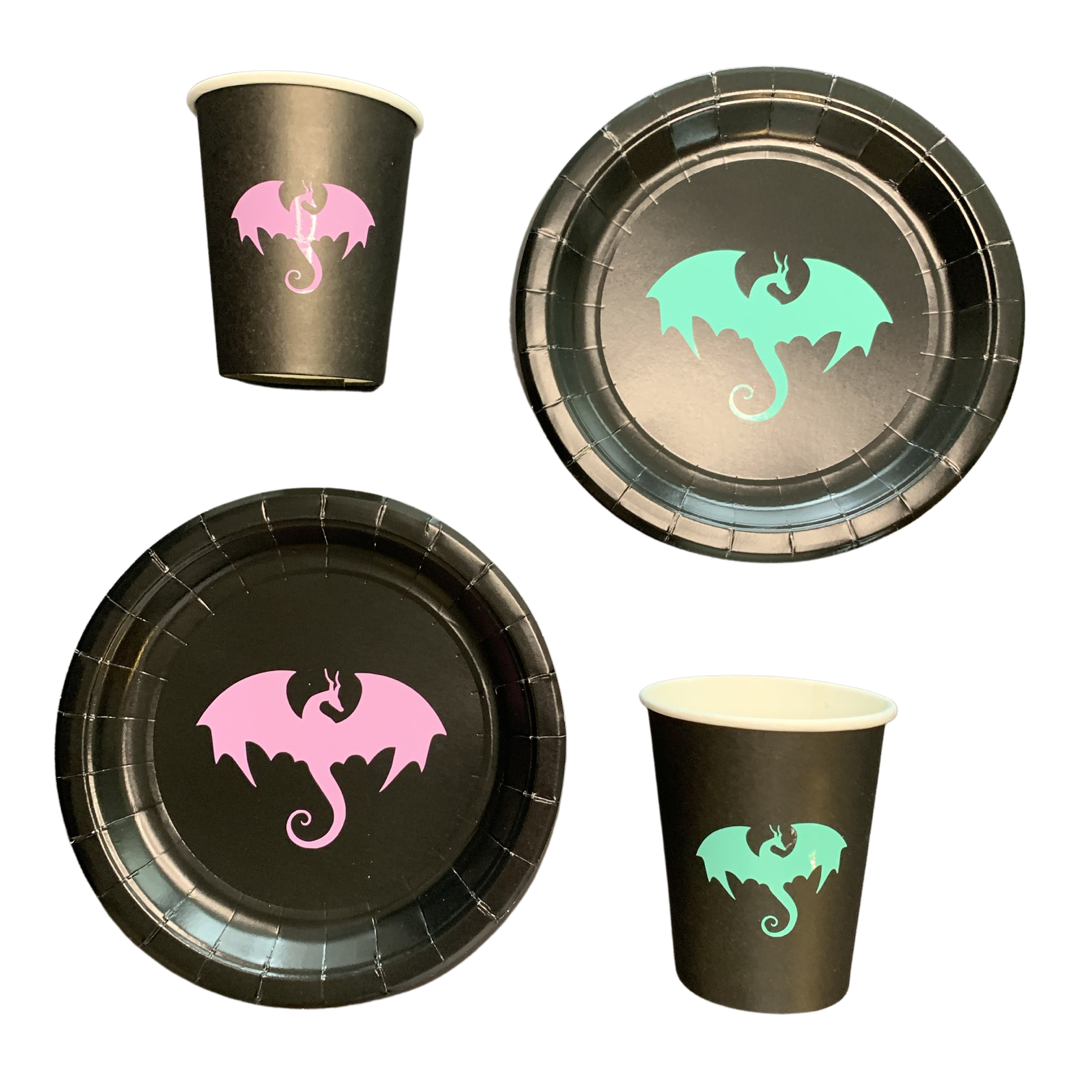 dragon themed party plates and cups