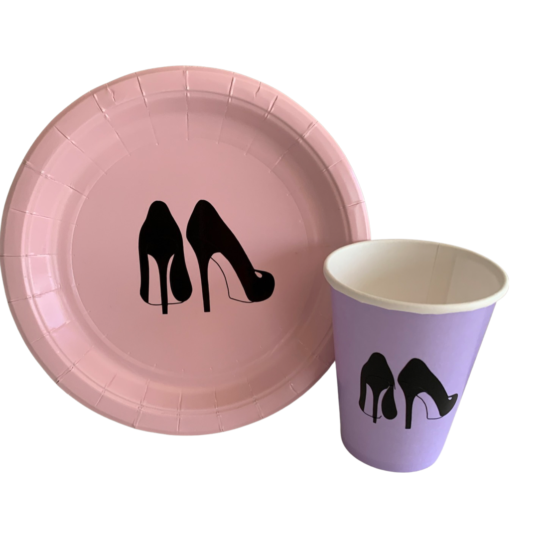 Heels glam party plates and cups