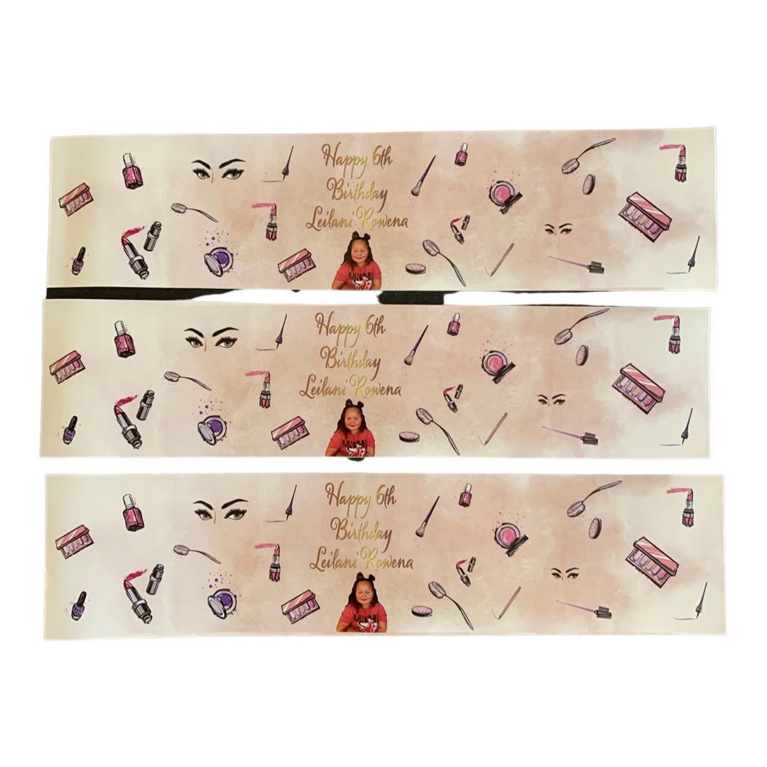 Spa makeup themed personalised water bottle labels