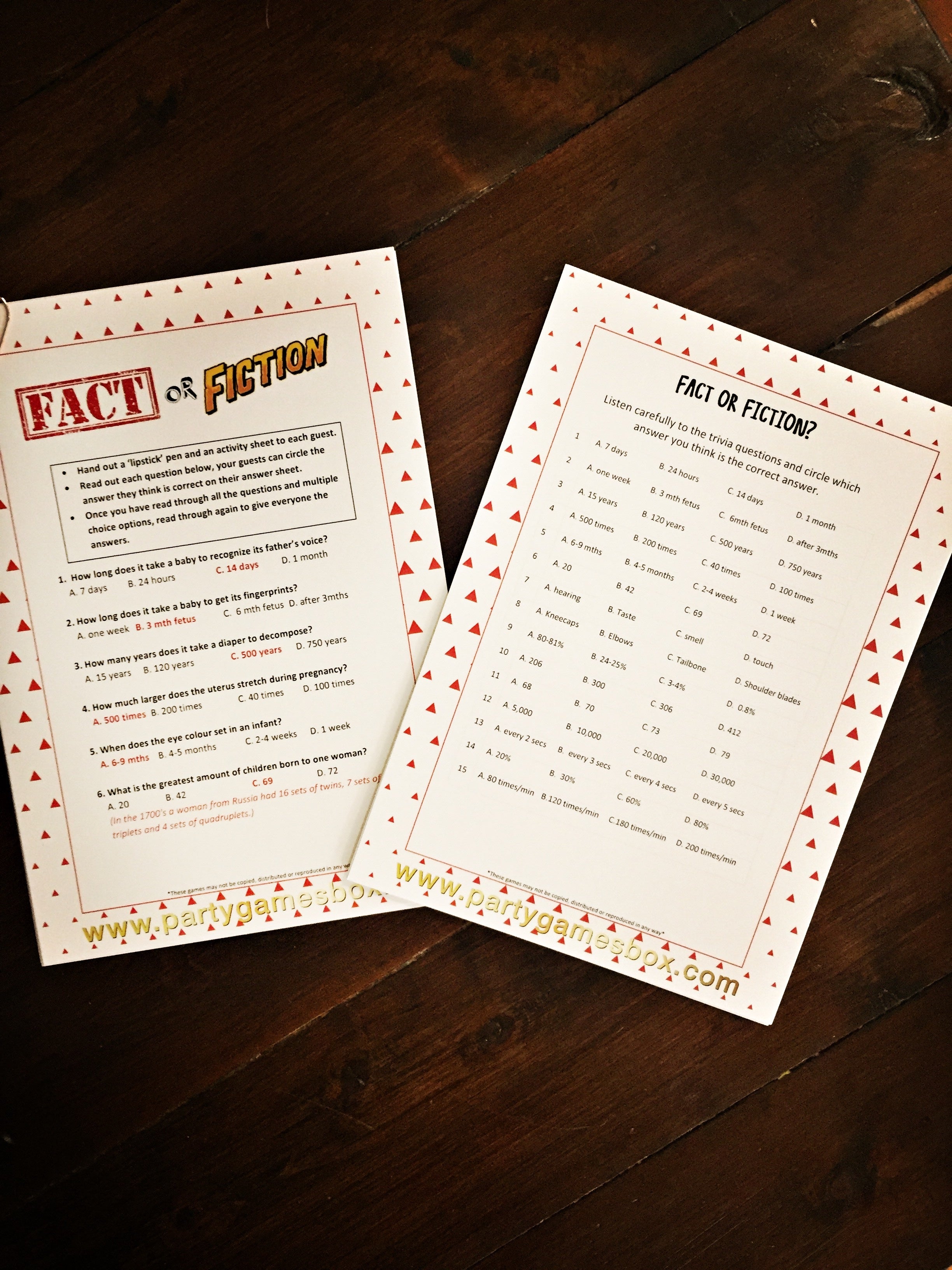 Fact or fiction baby shower game